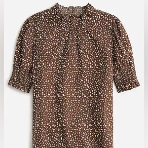 J.Crew Smocked cotton poplin puff-sleeve top in mocha floral